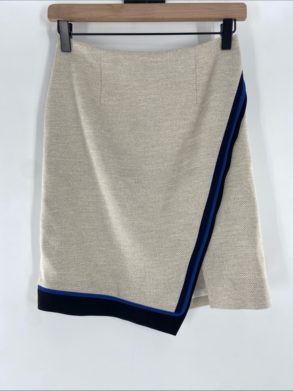 White House Black Market Tan and Navy Blue Asymmetrical Skirt Size 0 Gently Used